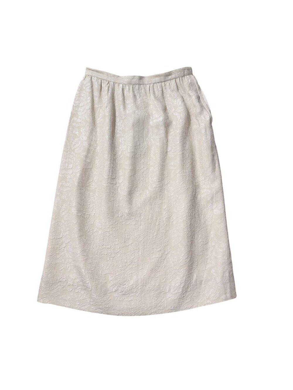 Adele Simpson Women's Ivory 100% Silk Floral Jacquard Midi Skirt Size 10